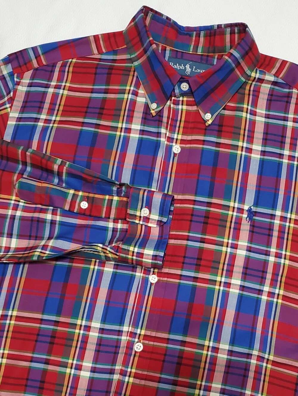 Ralph Lauren Red Madras Plaid Long Sleeve Button-Down Shirt Mens Large